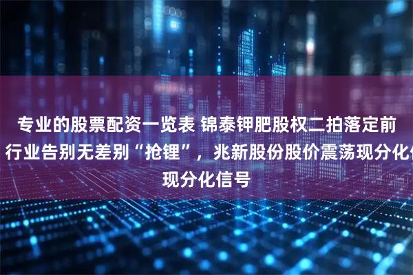 专业的股票配资一览表 锦泰钾肥股权二拍落定前夕：行业告别无差别“抢锂”，兆新股份股价震荡现分化信号