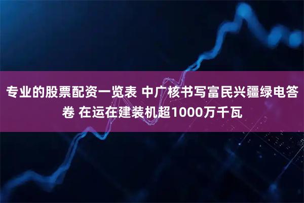 专业的股票配资一览表 中广核书写富民兴疆绿电答卷 在运在建装机超1000万千瓦